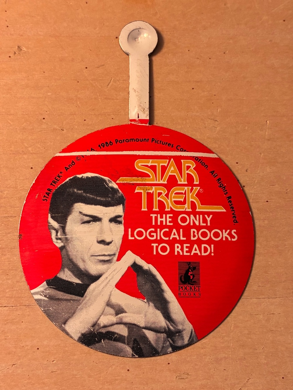Star Trek Pocket Books Mr. Spock Red Metal Badge - Vintage Leonard Nimoy
